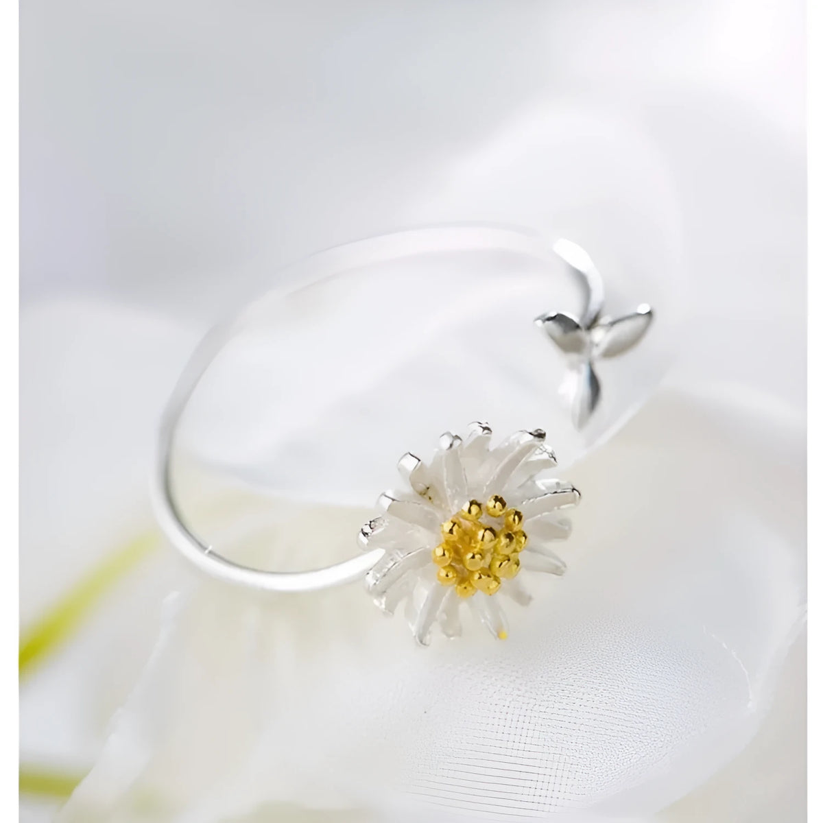 CIAXY 925 sterling silver adjustable flower ring for women with silver sunflower design