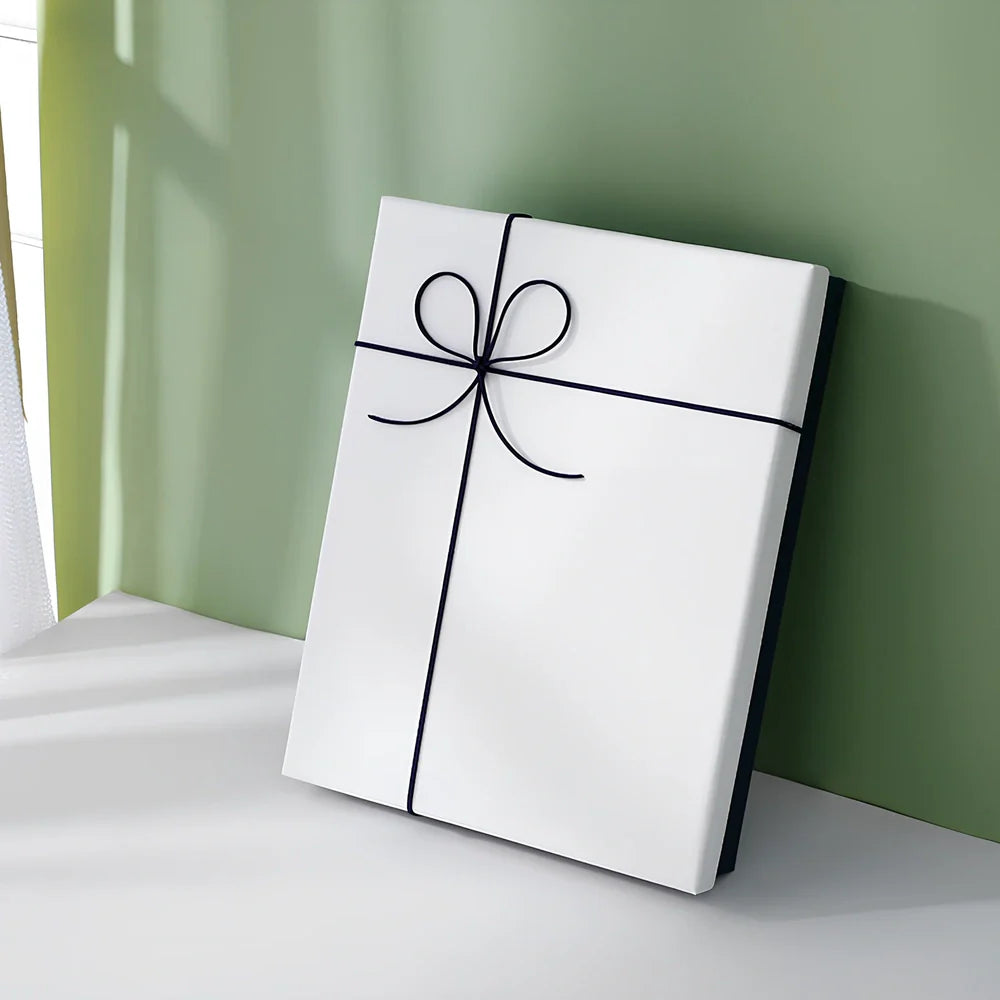 Rectangular gift box showing blue cover with white background, demonstrating thick cardboard construction and clean edges