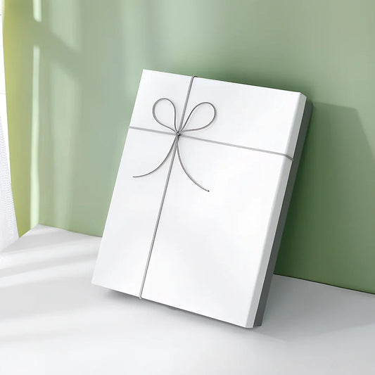 Rectangular gift box showing blue cover with white background, demonstrating thick cardboard construction and clean edges