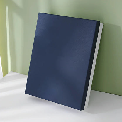 Rectangular gift box showing blue cover with white background, demonstrating thick cardboard construction and clean edges