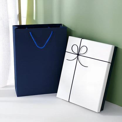 Rectangular gift box showing blue cover with white background, demonstrating thick cardboard construction and clean edges