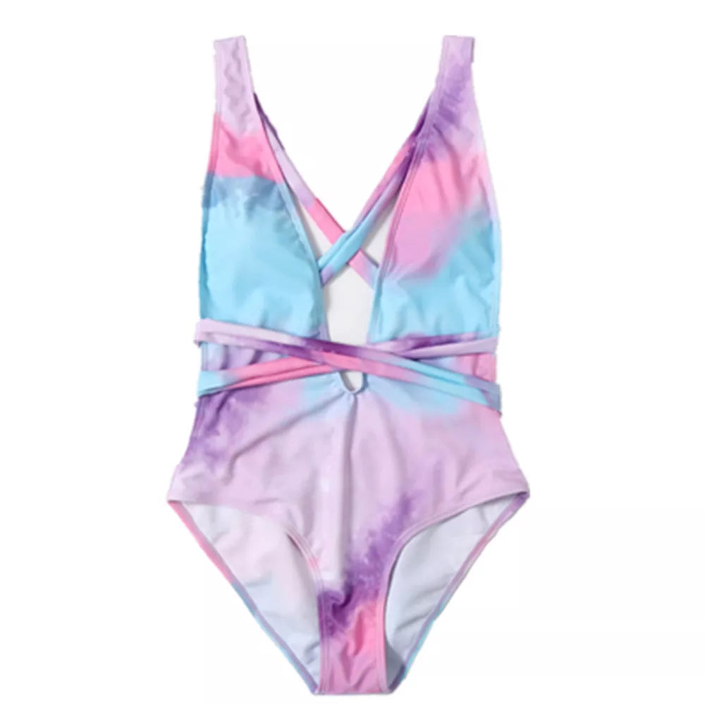 Multicolor one-piece bikini swimsuit for women, available in white, pink, purple, and green