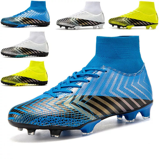 High-top football shoes for youth with non-slip rubber outsole, available in multiple colors