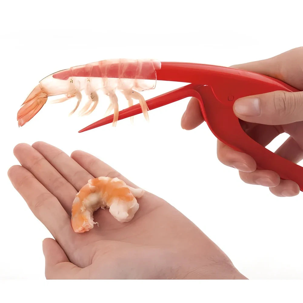 Stainless steel shrimp peeler with 21cm length and ergonomic handle for shell removal