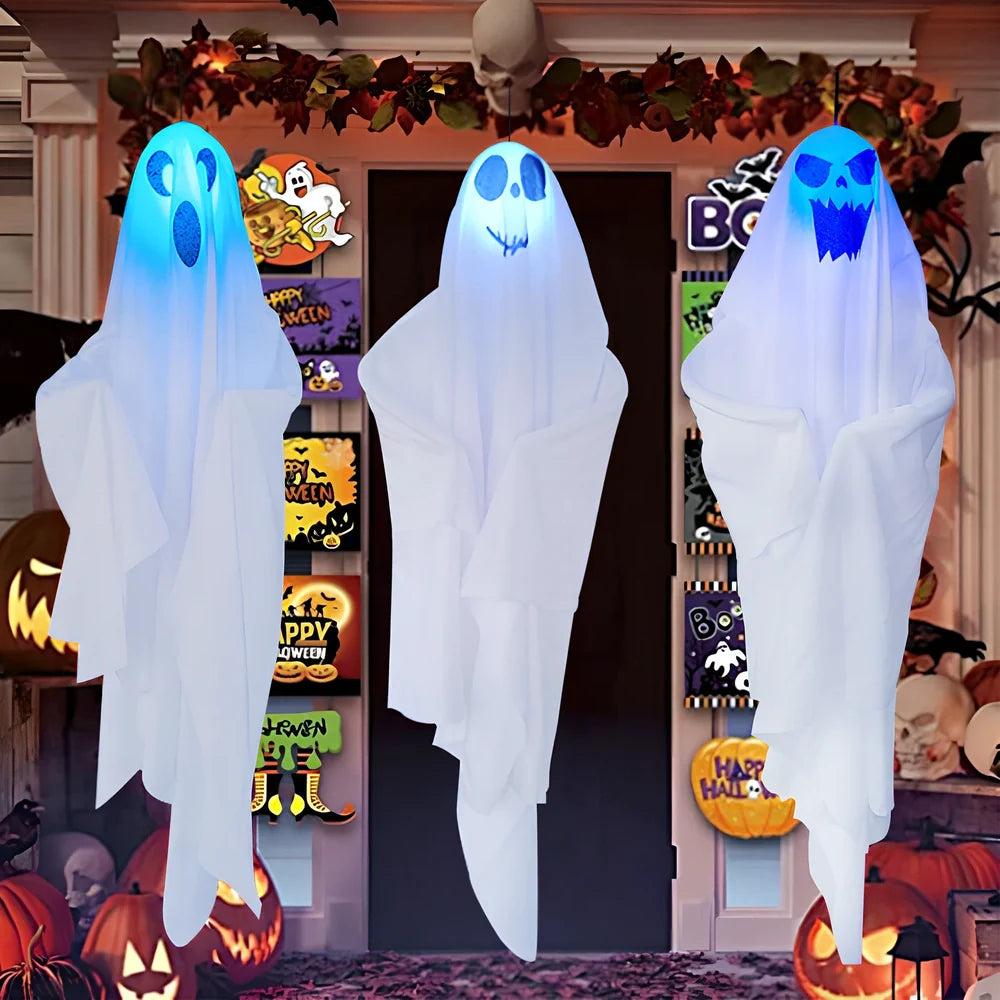 Halloween white ghost pendant with three-colour fade effect, 25x25x8cm dimensions