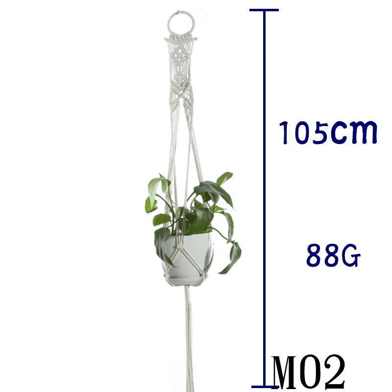 Beige cotton rope hanging basket with various styles for indoor plant display
