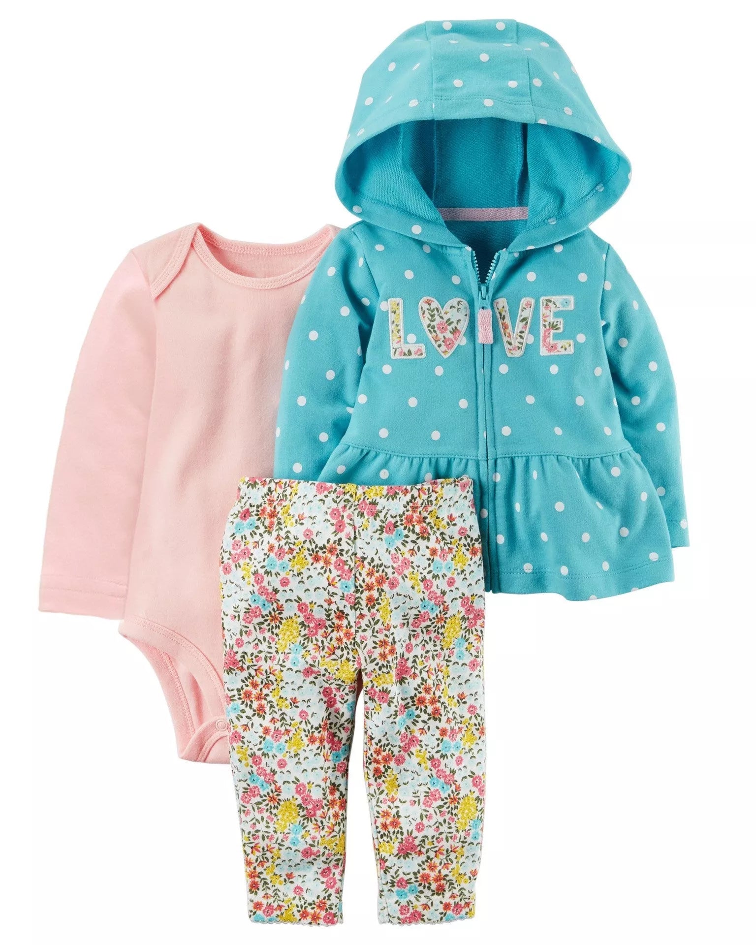 Infant cotton long sleeve hoodie with zipper closure in various colors