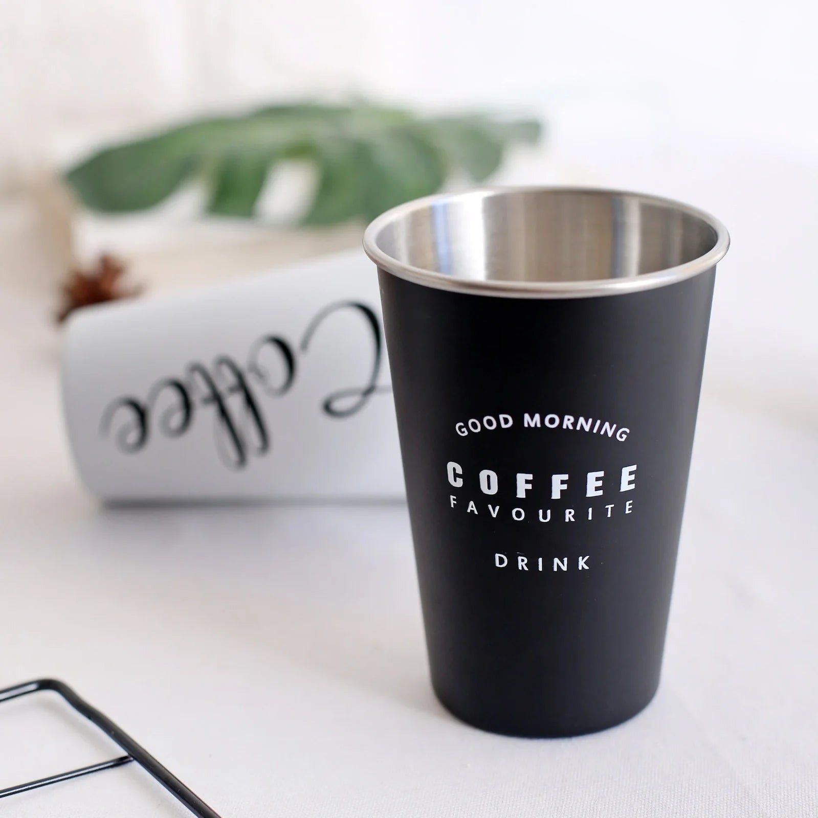 350ml ROKEN stainless steel cup in coffee black with lid, straight and curved straws for travel use