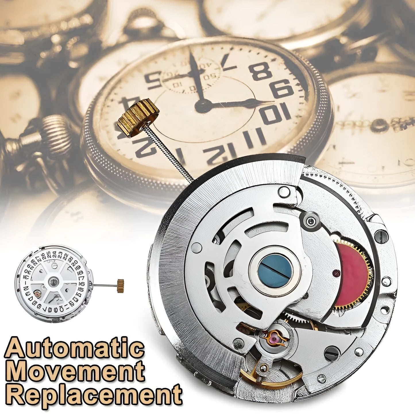 Silver 8215 automatic watch movement replacement with 25mm diameter stainless steel construction