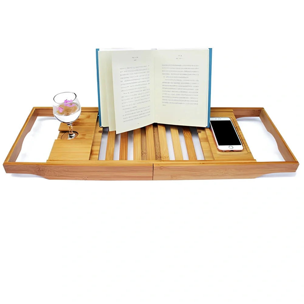 Natural bamboo bathtub frame with desktop installation for bathroom storage, measuring 45cm long