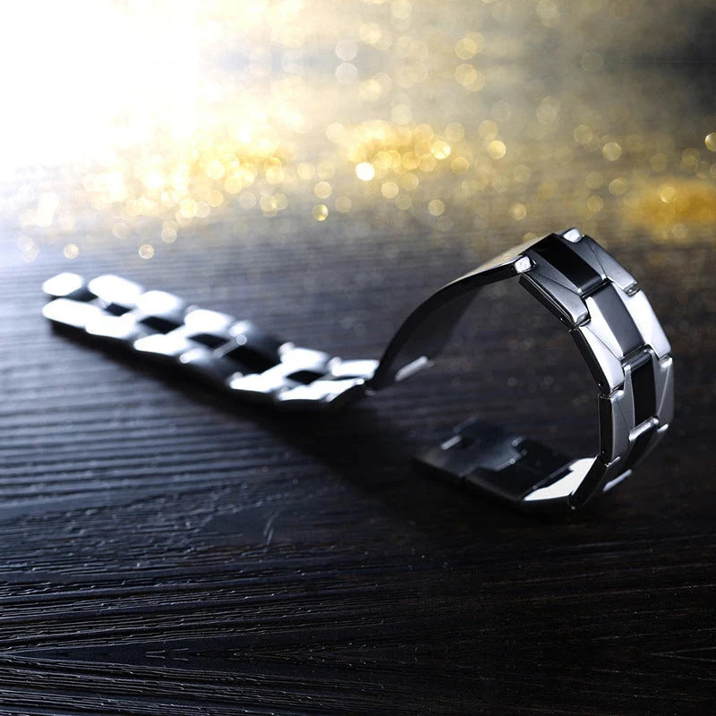 Men's cross stainless steel bracelet with geometric design, silver color