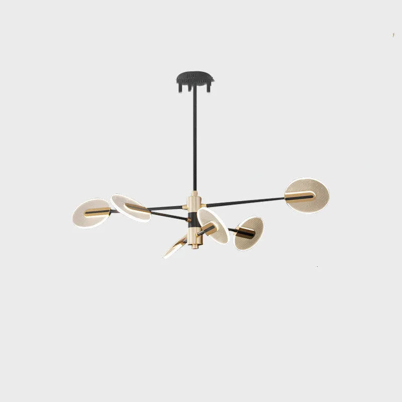 Nordic iron frame chandelier with multiple acrylic shades in a pendant design