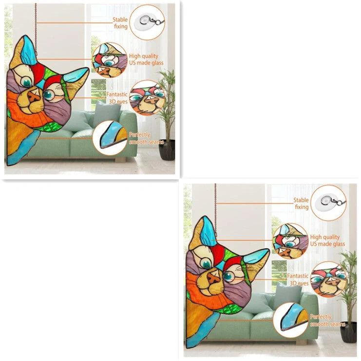 Colorful PVC cat window sticker with double-sided design for home and car decoration