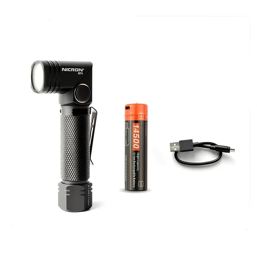 Grey black hands-free LED flashlight with magnetic base and rotary clip for mounting