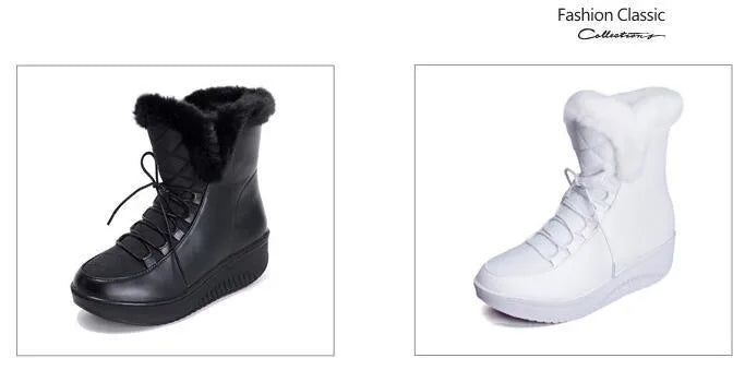 Women's winter boots in black with 3cm platform, water-resistant PU leather, and plush lining