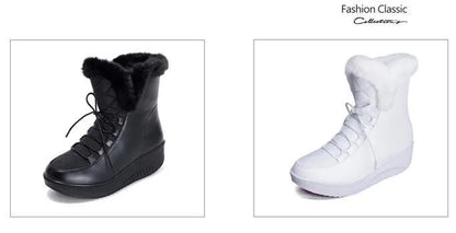 Women's winter boots in black with 3cm platform, water-resistant PU leather, and plush lining