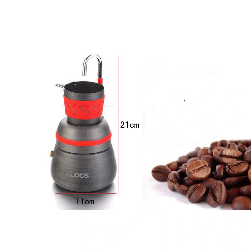 350ml outdoor camping coffee pot with cups, aluminum alloy, grey color