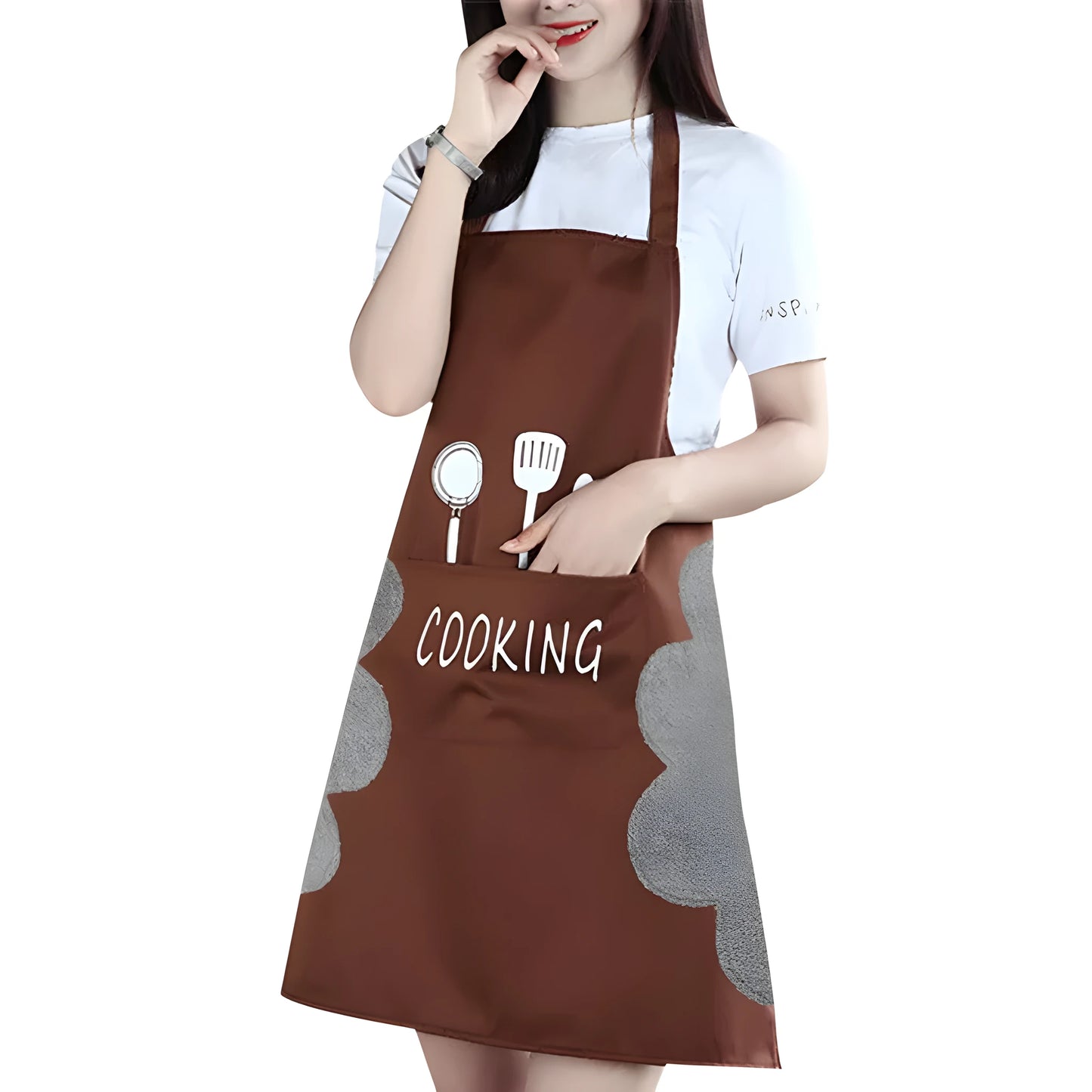 Korean style sleeveless kitchen apron with waterproof fabric and coral velvet details