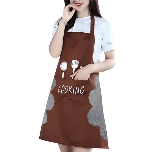 Korean style sleeveless kitchen apron with waterproof fabric and coral velvet details