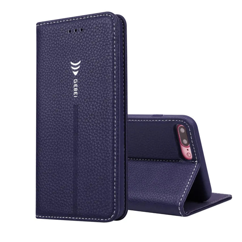 Black PU leather wallet case for iPhone X with cards stored inside