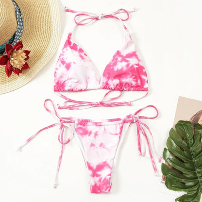 Printed bikini ladies split swimsuit with chlorine-resistant 99% polyester fabric for swimming activities