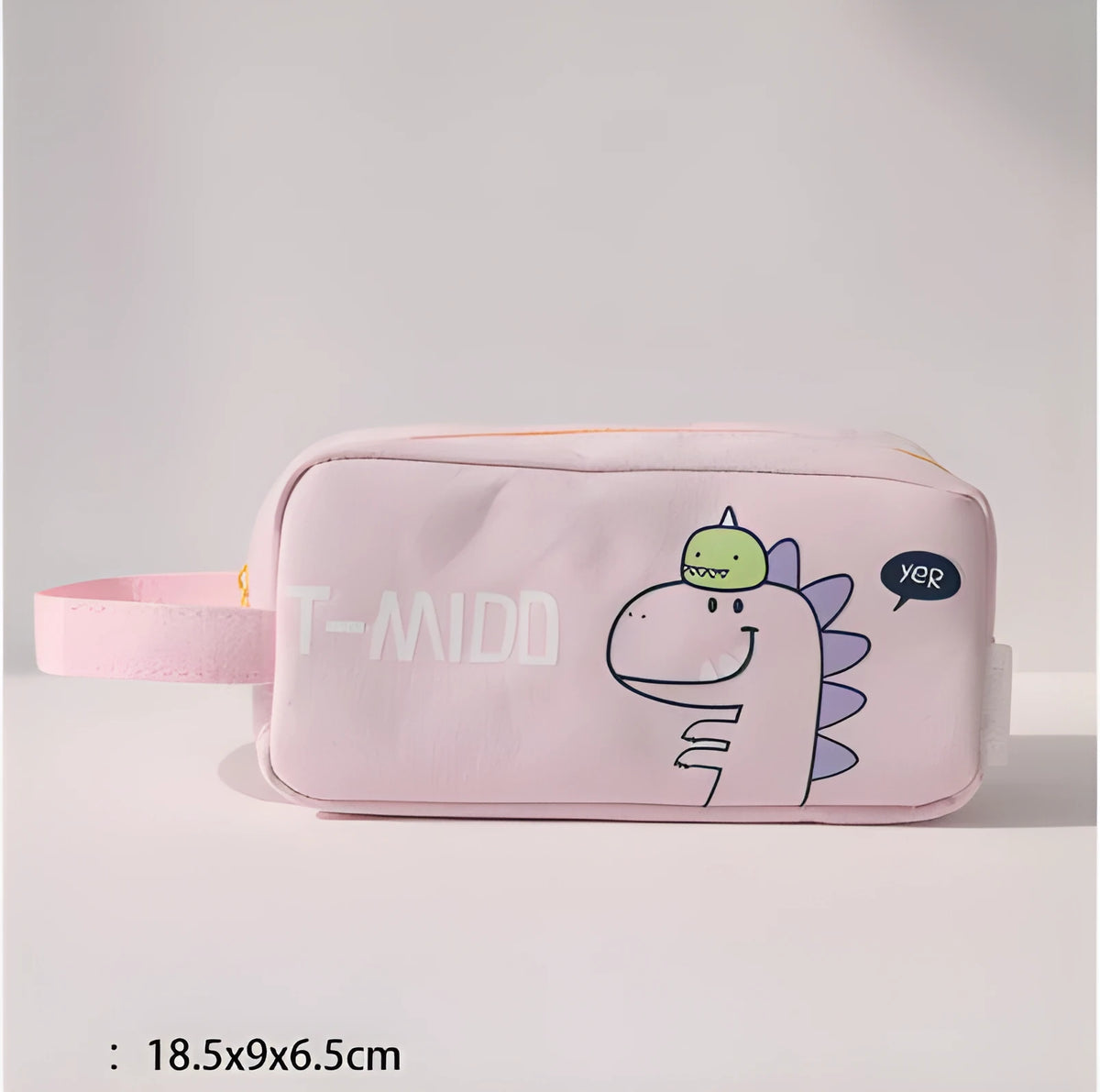 Cartoon dinosaur stationery bag in 12 Ann cotton cloth, 18.5 x 9 cm, inverted trapezoid shape, Blue Green Pink Sky Blue options