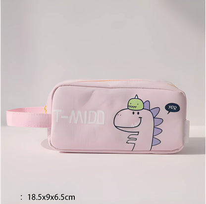 Cartoon dinosaur stationery bag in 12 Ann cotton cloth, 18.5 x 9 cm, inverted trapezoid shape, Blue Green Pink Sky Blue options