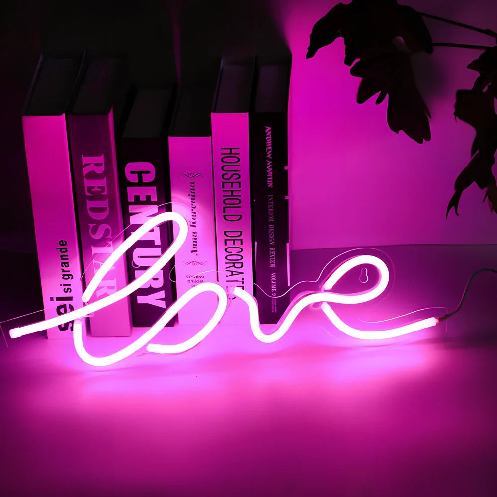 USB-powered LED neon wall lamp in flexible PVC with multiple colour options and design shapes
