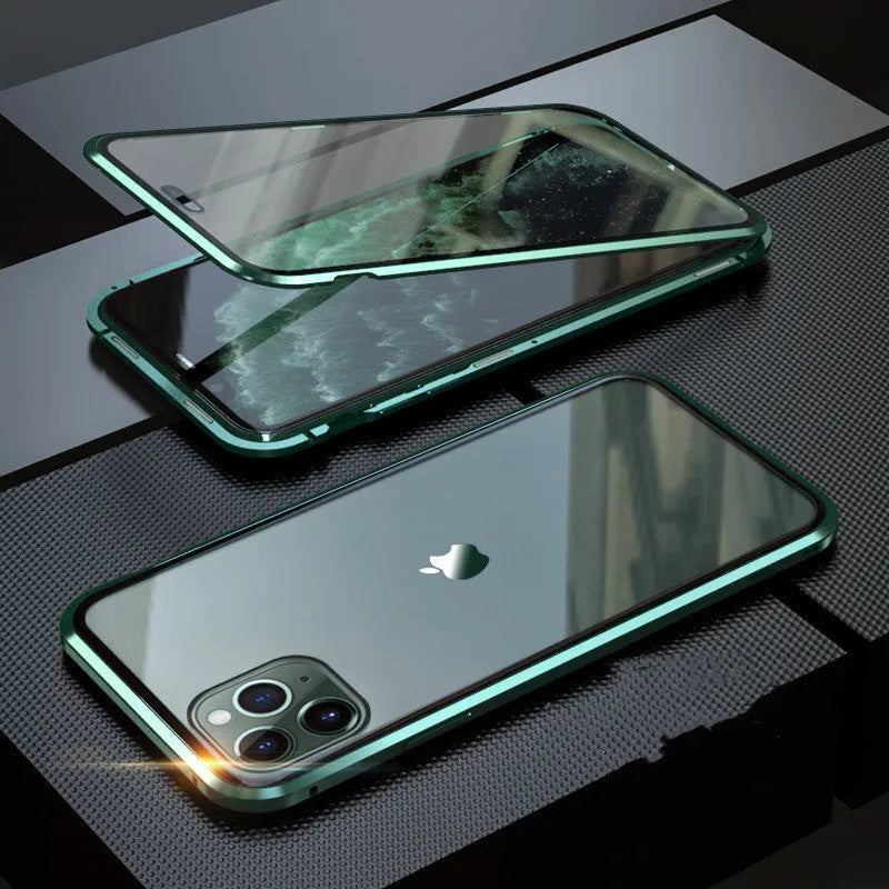 Clamshell anti-spy phone case in solid colours for iPhone models with machined glass geometry style
