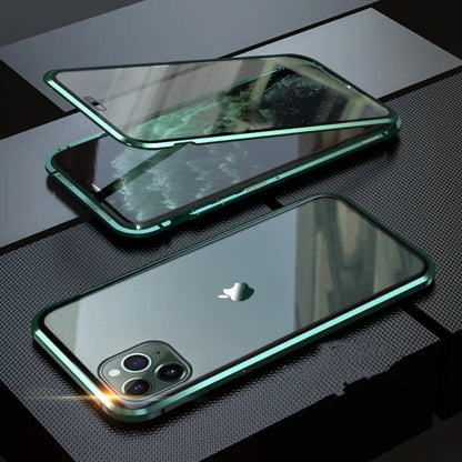 Clamshell anti-spy phone case in solid colours for iPhone models with machined glass geometry style