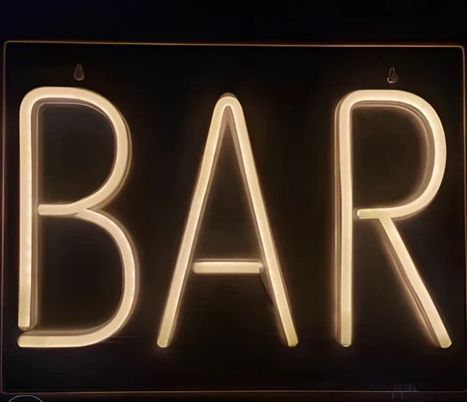 LED neon decorative light with acrylic back panel showing USB power connection and multiple design options