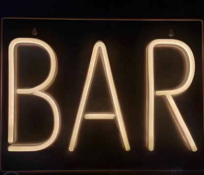 LED neon decorative light with acrylic back panel showing USB power connection and multiple design options