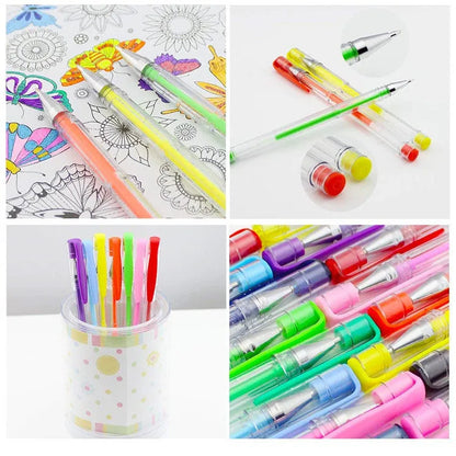 100 colour gel pens with plastic shells, 0.5mm and 1.0mm tips, 15cm length, for office and stationery use