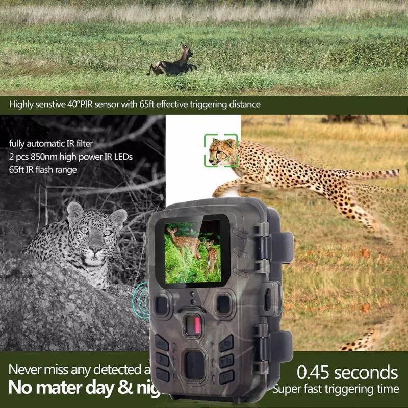 Black monitoring infrared night vision device with 12MP resolution and TF card slot