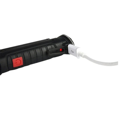 Powerful COB LED Tactical Flashlight with carbon-fiber-infused body, magnetic base, and multiple lighting modes
