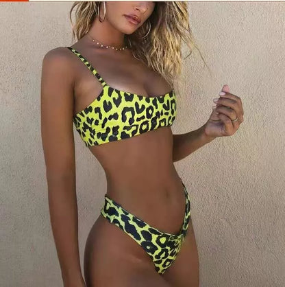Ladies leopard print bikini swimsuit with steel support for secure fit