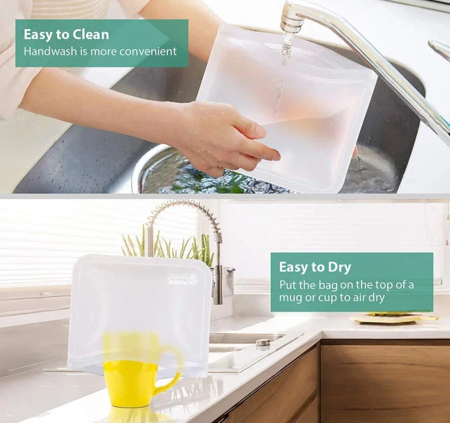 Transparent PEVA food storage bags with silica gel absorbers in various sizes