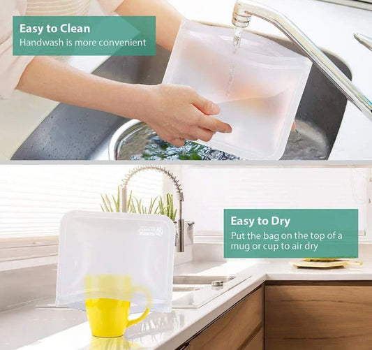 Transparent PEVA food storage bags with silica gel absorbers in various sizes