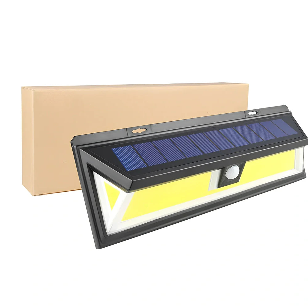 Solar-powered outdoor light with motion sensor and 118 LED beads for garden security lighting