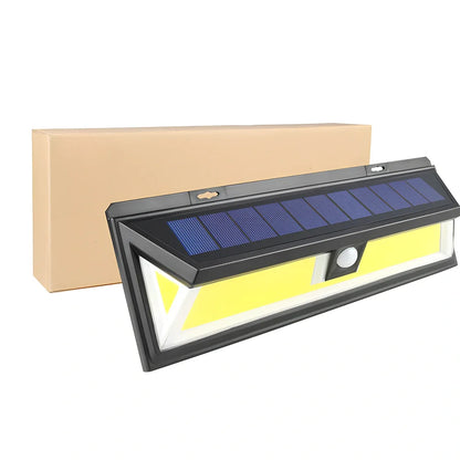 Solar-powered outdoor light with motion sensor and 118 LED beads for garden security lighting