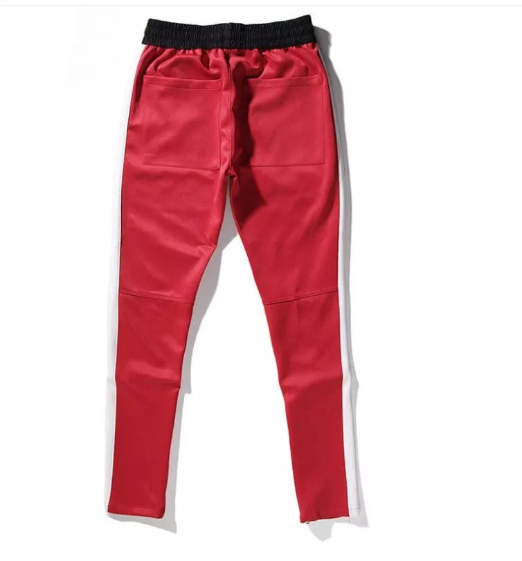 Men's casual pants with retro color stripe and inside zipper