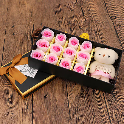 12 red soap roses in 25cm basket with eternal flower preservation for gifting