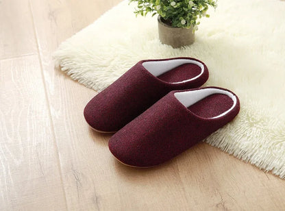 Men's black cotton indoor home slippers with soft anti-skid sole, 260mm to 290mm lengths