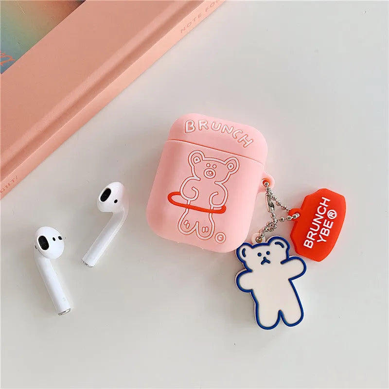 Silicone flip case for AirPods Pro and AirPods 1 2 3 generation with hula hoop bear design and pendant