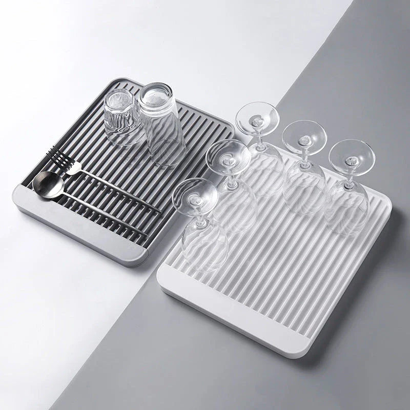 Sleek dish drainer tray made of high-quality ABS material with contemporary diatom mud drainage design, suitable for draining dishes and storing kitchen items