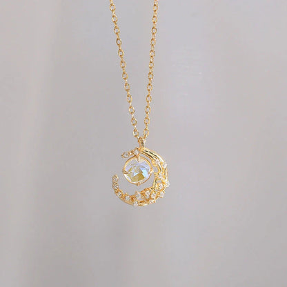 Ladies Moon Necklace with diamond-processed alloy pendant and adjustable chain