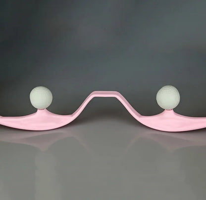 Plastic swan-shaped neck massager in pink, blue, or green with adjustable width and 3D floating-point rollers