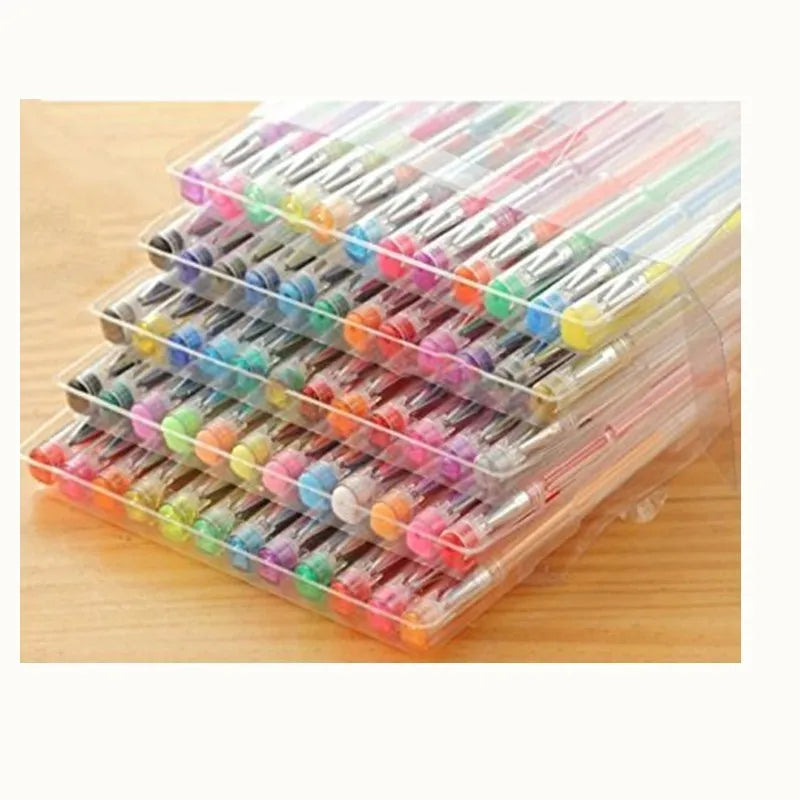 100 colour gel pens with plastic shells, 0.5mm and 1.0mm tips, 15cm length, for office and stationery use