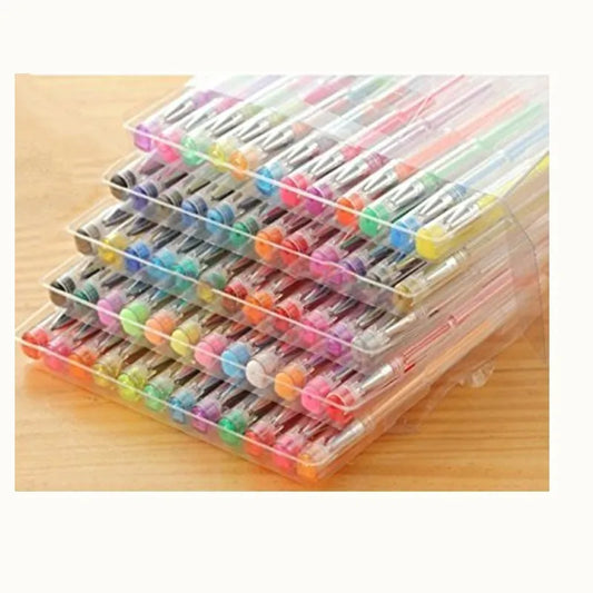 100 colour gel pens with plastic shells, 0.5mm and 1.0mm tips, 15cm length, for office and stationery use