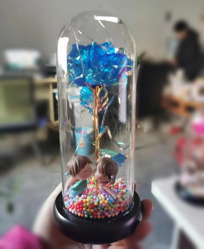 Enchanted Forever Rose in Glass LED Light Christmas Decoration with wooden base